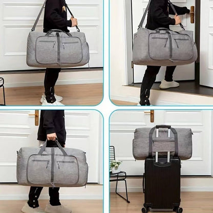 65L Foldable Travel Duffle Bag – Expandable Gym Sports Weekender Overnight Bags,Lightweight Luggage with Shoe Compartment for Men and Women(Black)