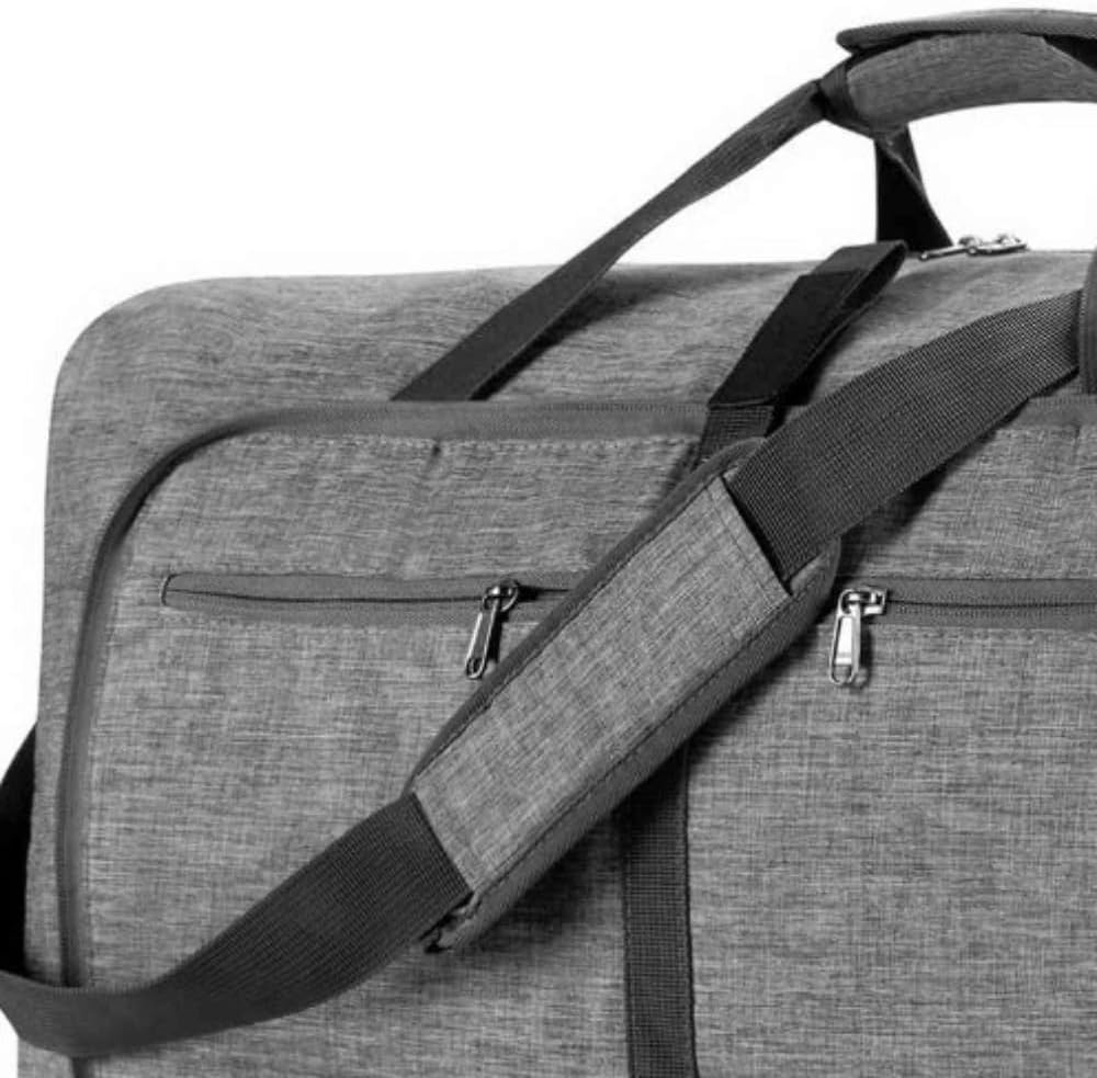 65L Foldable Travel Duffle Bag – Expandable Gym Sports Weekender Overnight Bags,Lightweight Luggage with Shoe Compartment for Men and Women(Black)