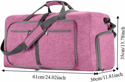 65L Foldable Travel Duffle Bag – Expandable Gym Sports Weekender Overnight Bags,Lightweight Luggage with Shoe Compartment for Men and Women(Black)