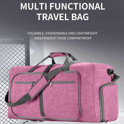 65L Foldable Travel Duffle Bag – Expandable Gym Sports Weekender Overnight Bags,Lightweight Luggage with Shoe Compartment for Men and Women(Black)