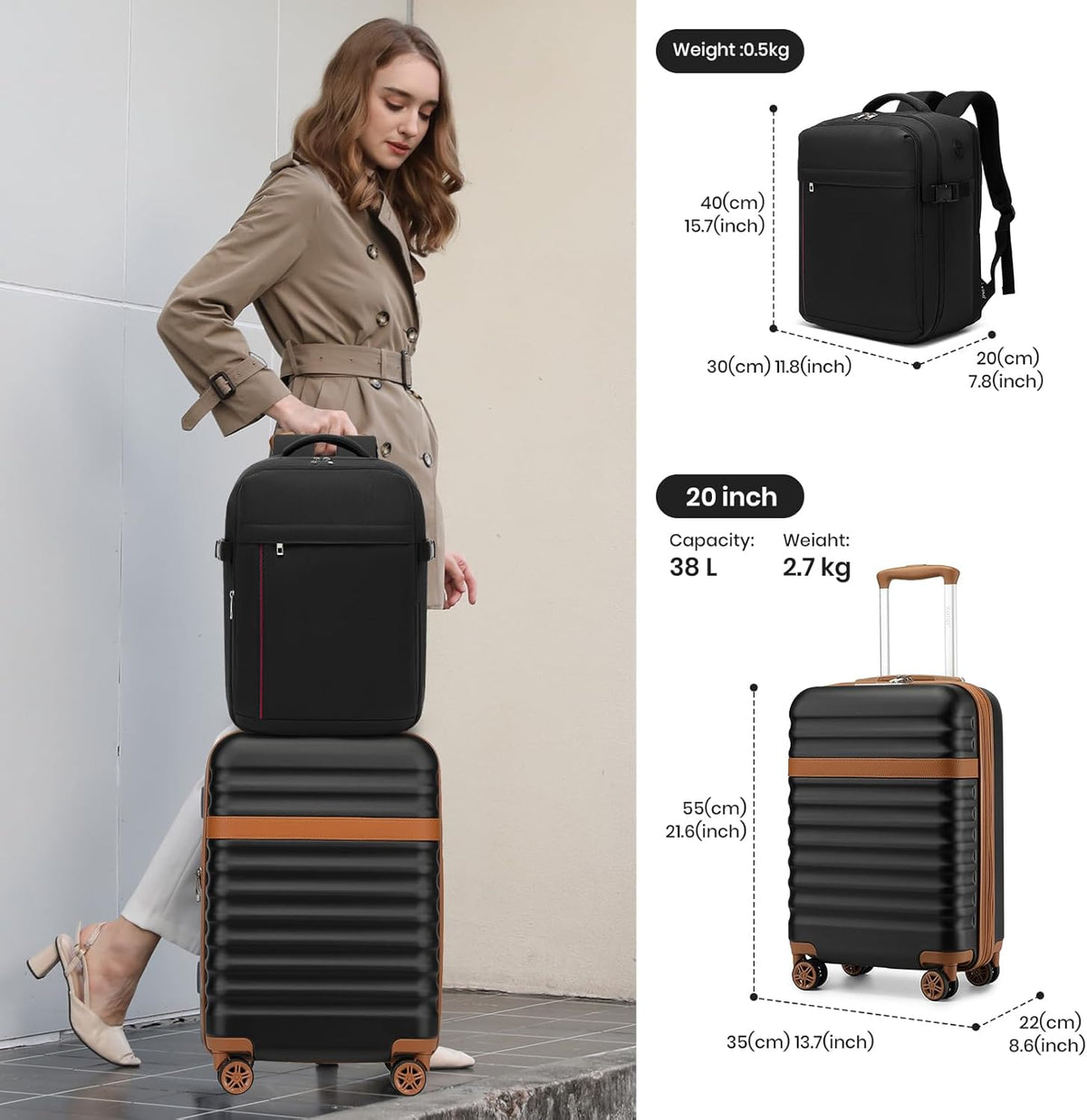 Airline Approved Carry On Luggage 22x14x9 inches, with TSA Lock, 20 Inch Expandable Lightweight Hardshell Suitcase (Navy, Suitable for 1-3 Days of Travel)