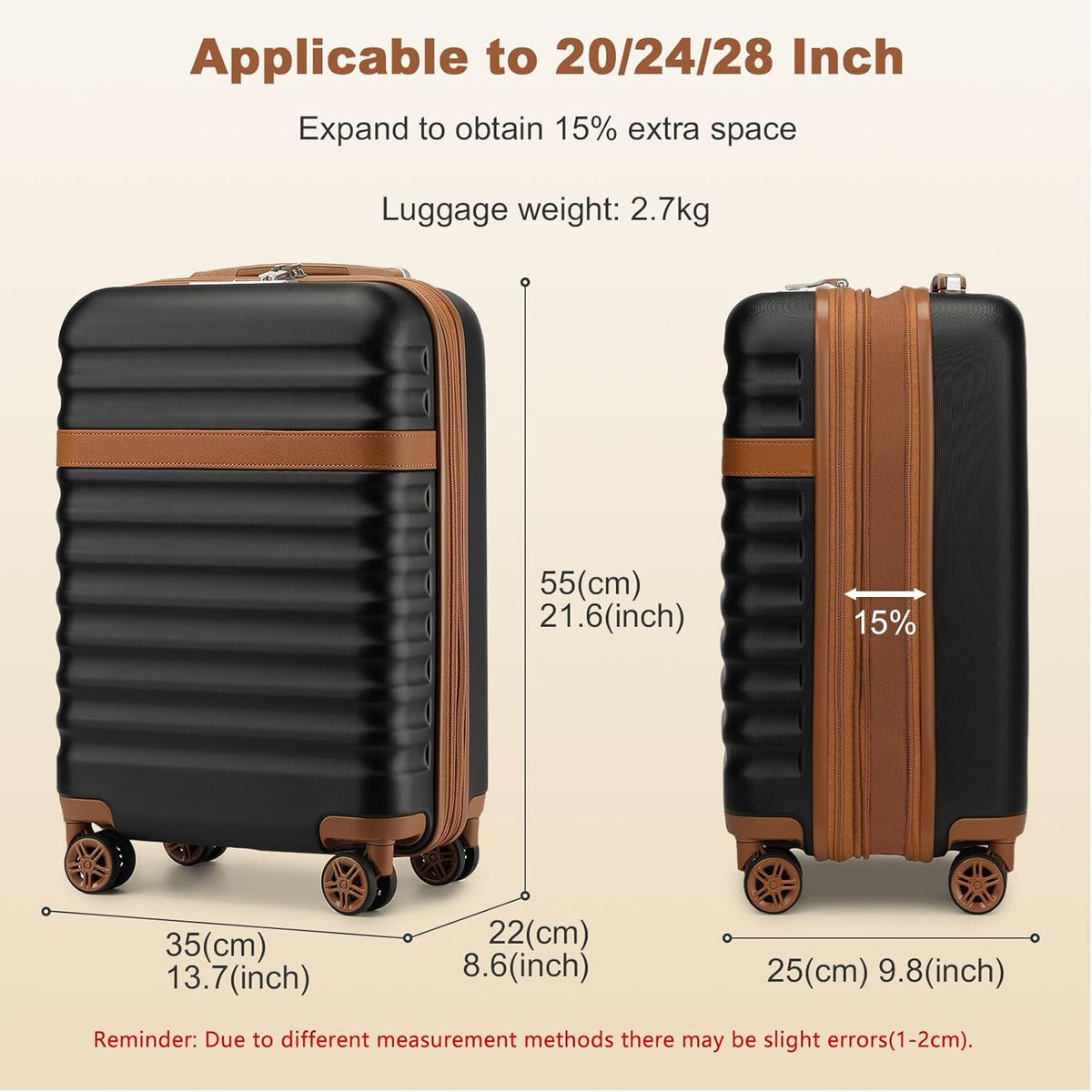 Airline Approved Carry On Luggage 22x14x9 inches, with TSA Lock, 20 Inch Expandable Lightweight Hardshell Suitcase (Navy, Suitable for 1-3 Days of Travel)