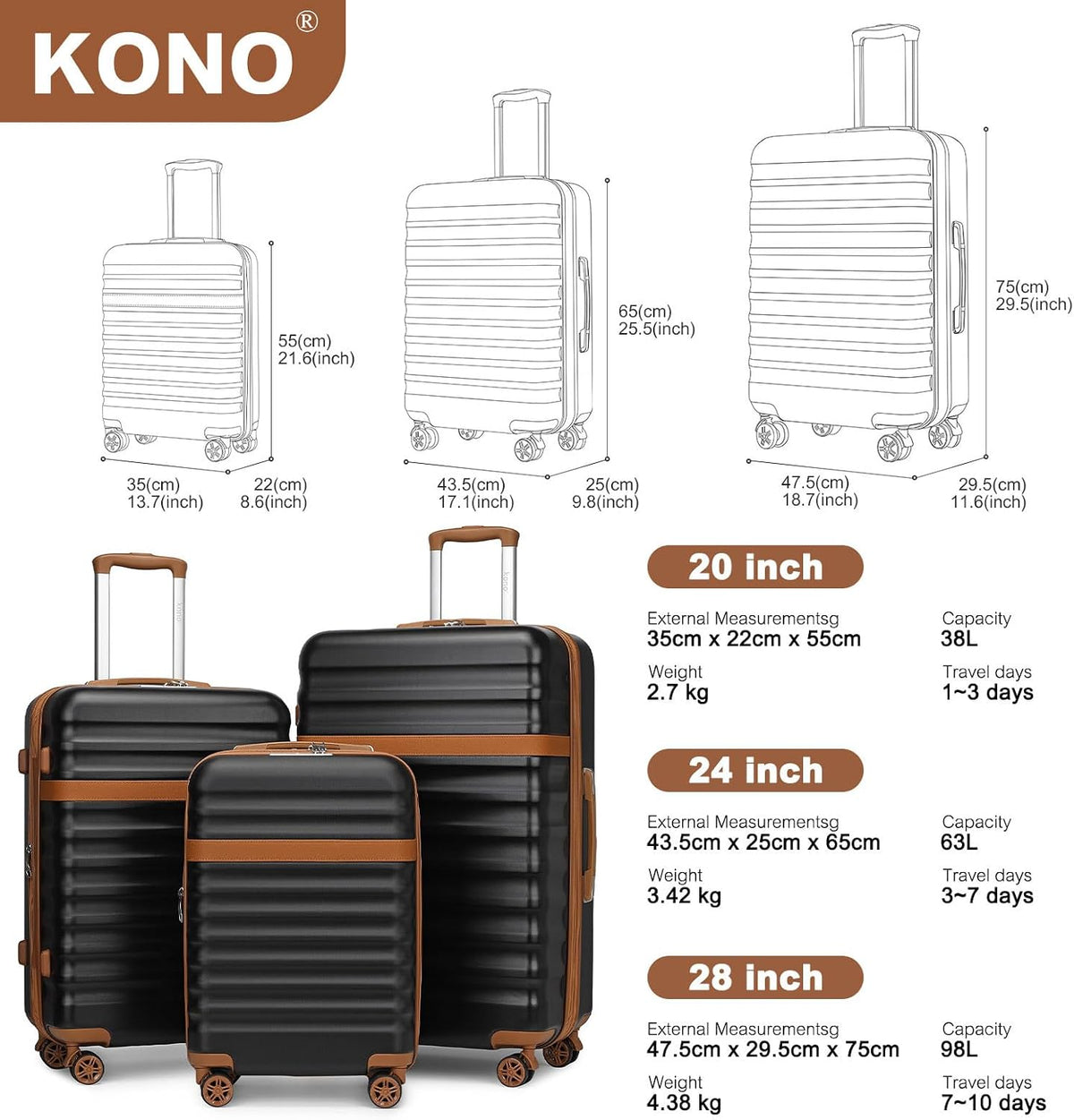 Airline Approved Carry On Luggage 22x14x9 inches, with TSA Lock, 20 Inch Expandable Lightweight Hardshell Suitcase (Navy, Suitable for 1-3 Days of Travel)