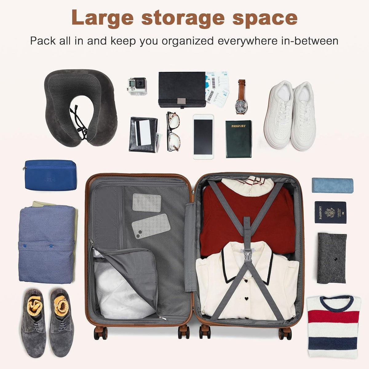 Airline Approved Carry On Luggage 22x14x9 inches, with TSA Lock, 20 Inch Expandable Lightweight Hardshell Suitcase (Navy, Suitable for 1-3 Days of Travel)