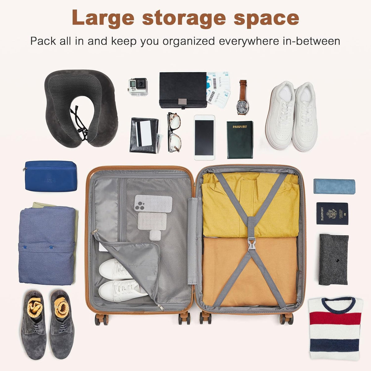 Airline Approved Carry On Luggage 22x14x9 inches, with TSA Lock, 20 Inch Expandable Lightweight Hardshell Suitcase (Navy, Suitable for 1-3 Days of Travel)