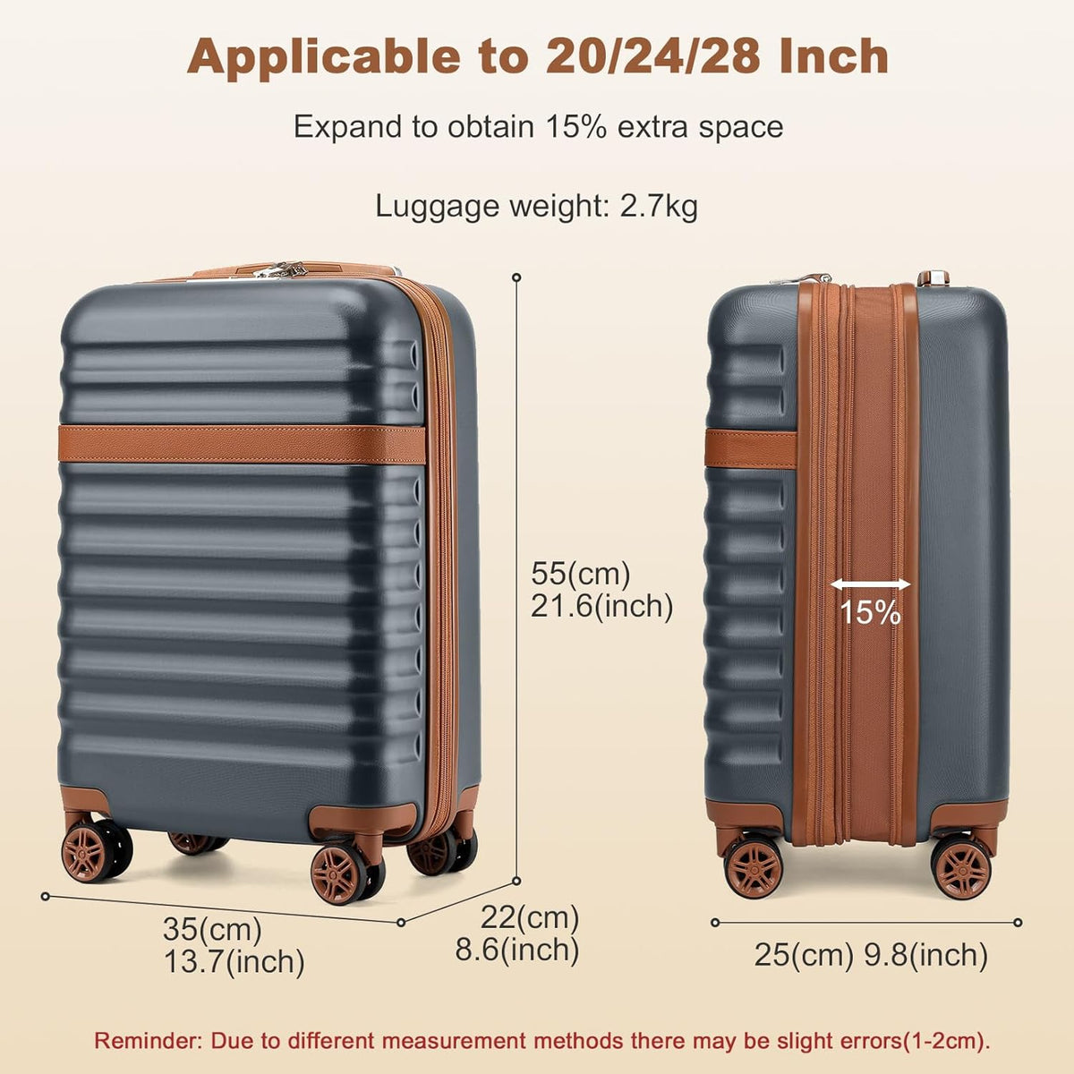 Airline Approved Carry On Luggage 22x14x9 inches, with TSA Lock, 20 Inch Expandable Lightweight Hardshell Suitcase (Navy, Suitable for 1-3 Days of Travel)