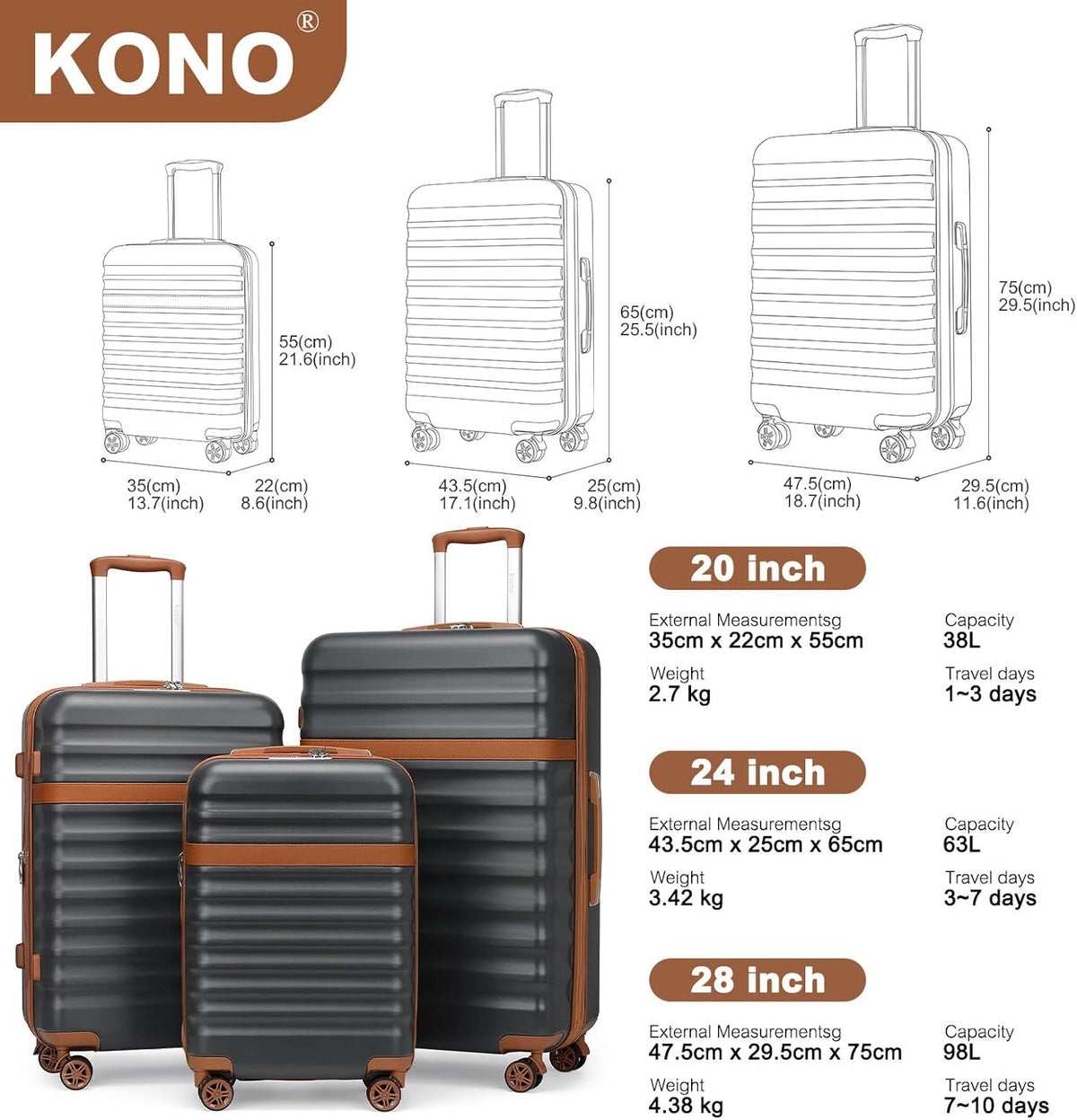 Airline Approved Carry On Luggage 22x14x9 inches, with TSA Lock, 20 Inch Expandable Lightweight Hardshell Suitcase (Navy, Suitable for 1-3 Days of Travel)