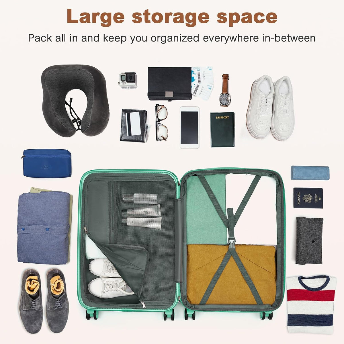 Airline Approved Carry On Luggage 22x14x9 inches, with TSA Lock, 20 Inch Expandable Lightweight Hardshell Suitcase (Navy, Suitable for 1-3 Days of Travel)