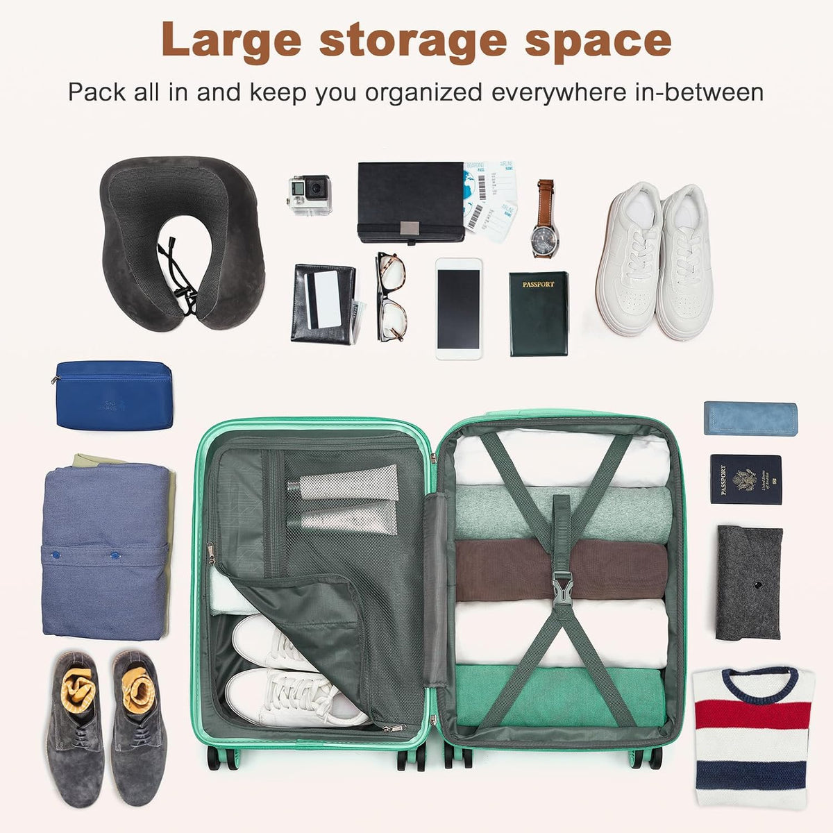 Airline Approved Carry On Luggage 22x14x9 inches, with TSA Lock, 20 Inch Expandable Lightweight Hardshell Suitcase (Navy, Suitable for 1-3 Days of Travel)
