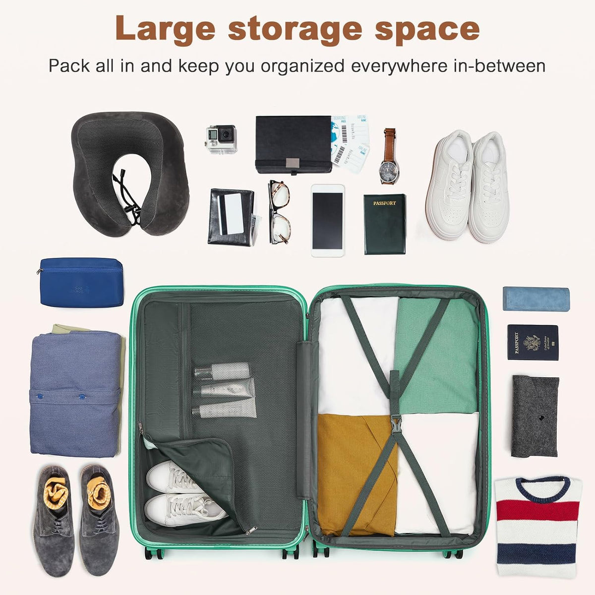 Airline Approved Carry On Luggage 22x14x9 inches, with TSA Lock, 20 Inch Expandable Lightweight Hardshell Suitcase (Navy, Suitable for 1-3 Days of Travel)