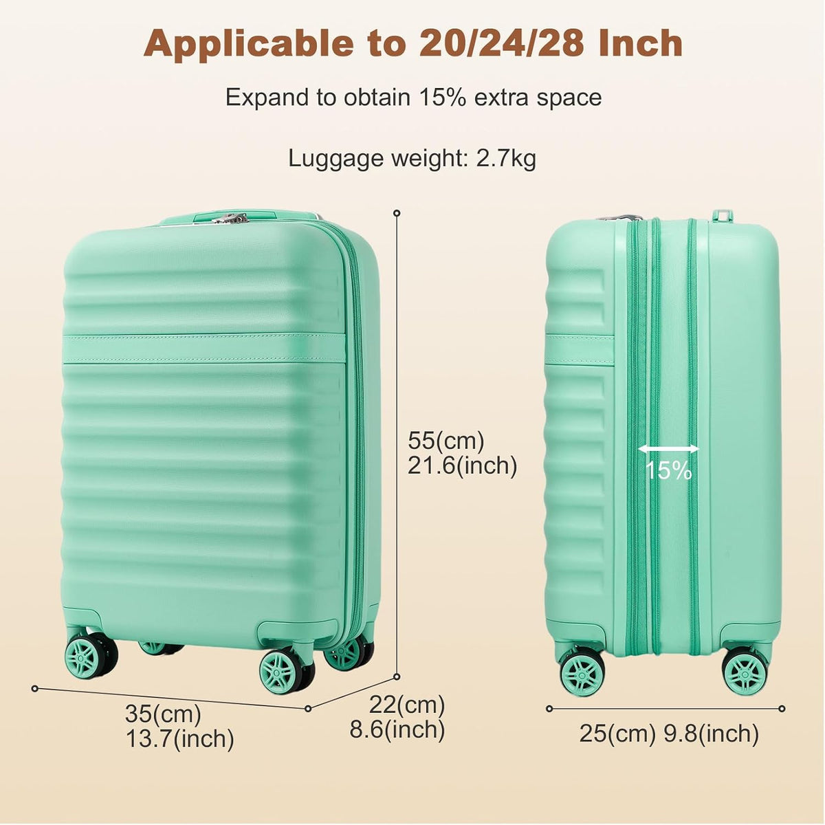 Airline Approved Carry On Luggage 22x14x9 inches, with TSA Lock, 20 Inch Expandable Lightweight Hardshell Suitcase (Navy, Suitable for 1-3 Days of Travel)