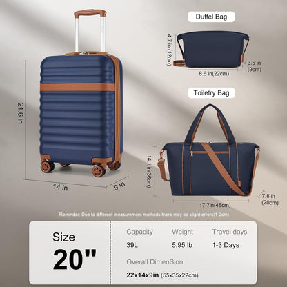 Airline Approved Carry On Luggage 22x14x9 inches, with TSA Lock, 20 Inch Expandable Lightweight Hardshell Suitcase (Navy, Suitable for 1-3 Days of Travel)