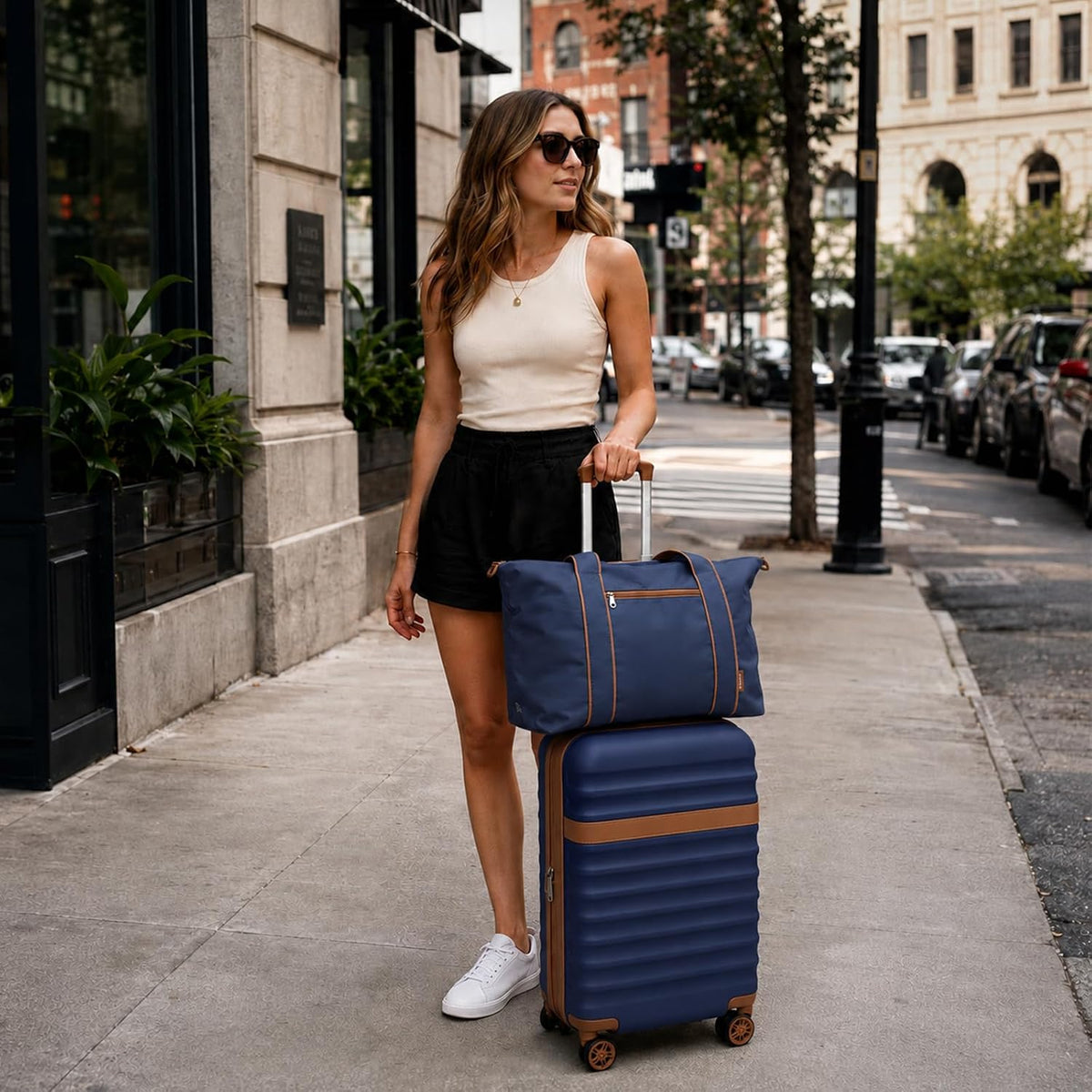Airline Approved Carry On Luggage 22x14x9 inches, with TSA Lock, 20 Inch Expandable Lightweight Hardshell Suitcase (Navy, Suitable for 1-3 Days of Travel)