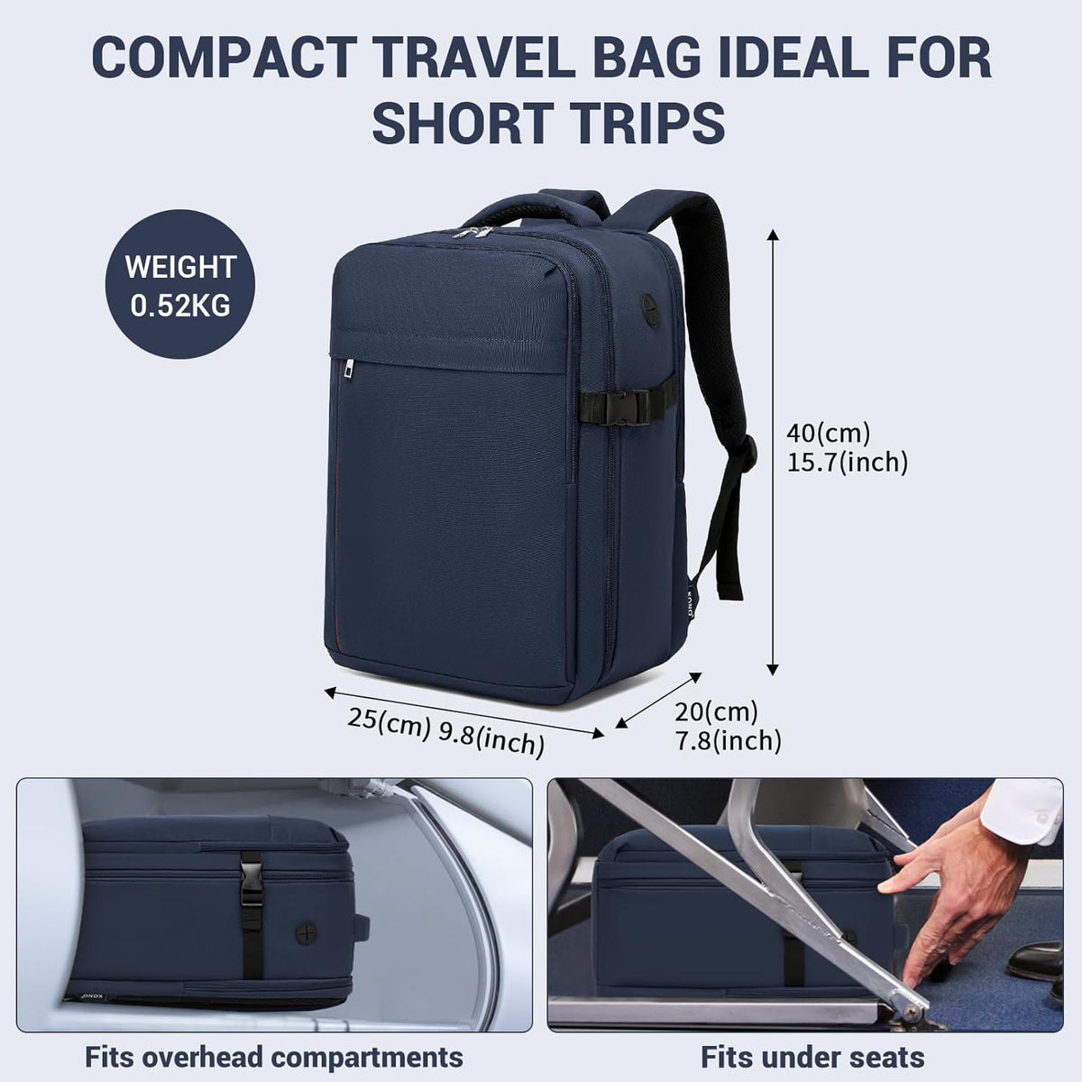 Airline Approved Carry On Luggage 22x14x9 inches, with TSA Lock, 20 Inch Expandable Lightweight Hardshell Suitcase (Navy, Suitable for 1-3 Days of Travel)