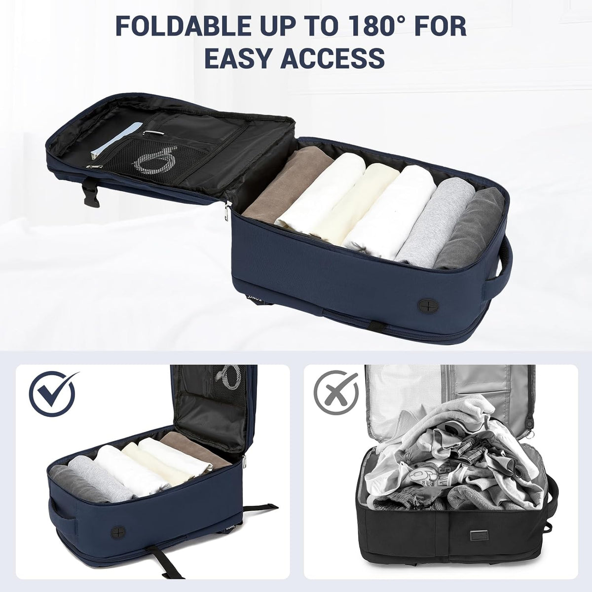 Airline Approved Carry On Luggage 22x14x9 inches, with TSA Lock, 20 Inch Expandable Lightweight Hardshell Suitcase (Navy, Suitable for 1-3 Days of Travel)
