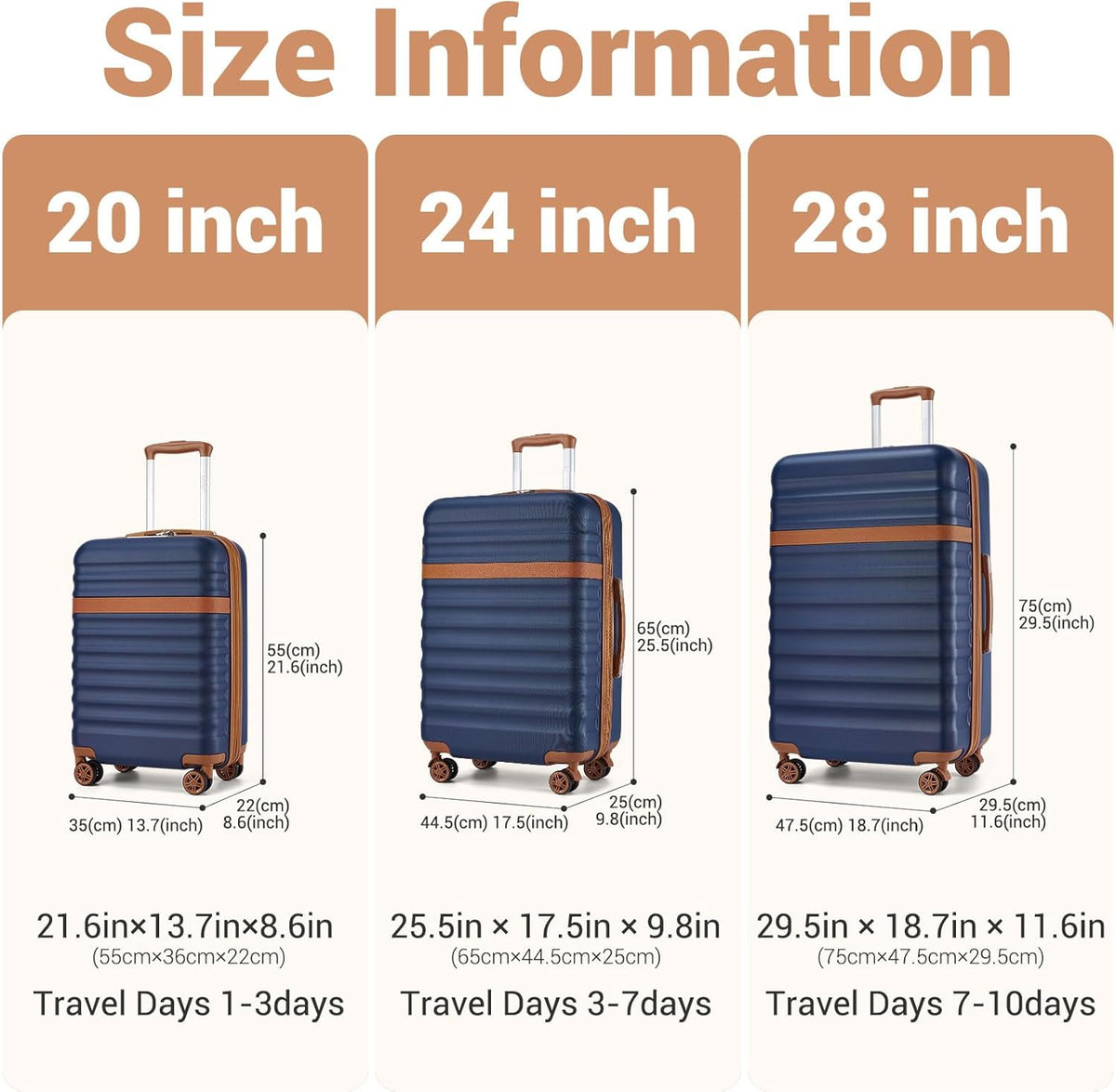 Airline Approved Carry On Luggage 22x14x9 inches, with TSA Lock, 20 Inch Expandable Lightweight Hardshell Suitcase (Navy, Suitable for 1-3 Days of Travel)