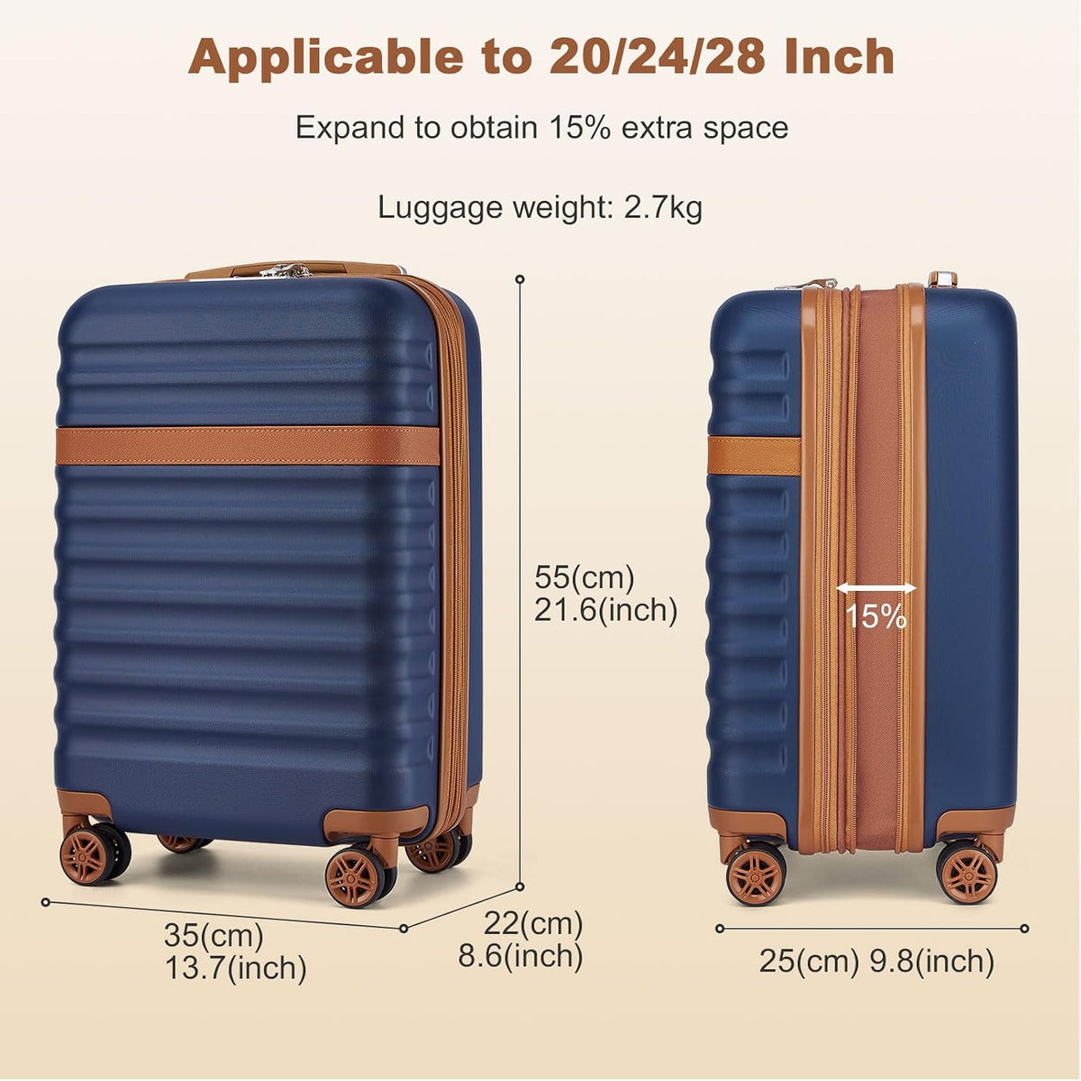 Airline Approved Carry On Luggage 22x14x9 inches, with TSA Lock, 20 Inch Expandable Lightweight Hardshell Suitcase (Navy, Suitable for 1-3 Days of Travel)