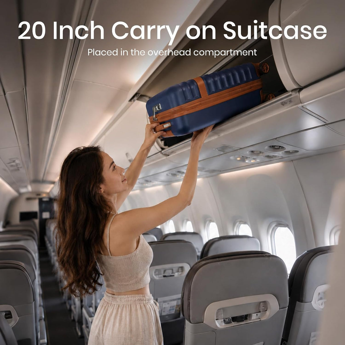 Airline Approved Carry On Luggage 22x14x9 inches, with TSA Lock, 20 Inch Expandable Lightweight Hardshell Suitcase (Navy, Suitable for 1-3 Days of Travel)