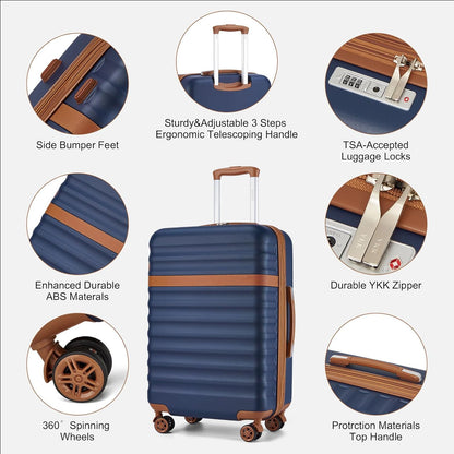 Airline Approved Carry On Luggage 22x14x9 inches, with TSA Lock, 20 Inch Expandable Lightweight Hardshell Suitcase (Navy, Suitable for 1-3 Days of Travel)