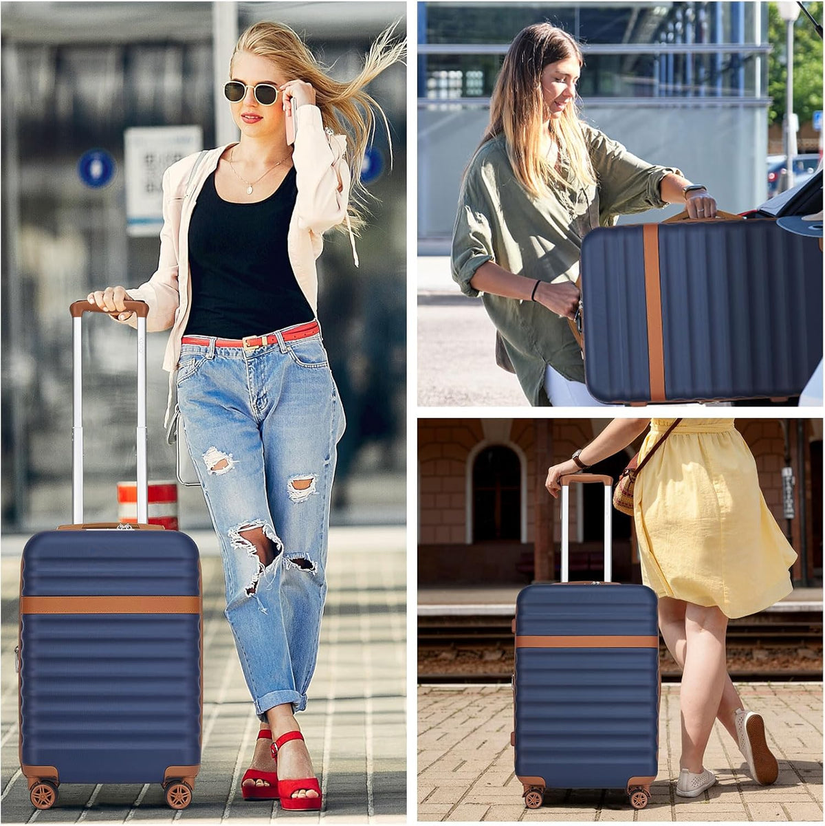 Airline Approved Carry On Luggage 22x14x9 inches, with TSA Lock, 20 Inch Expandable Lightweight Hardshell Suitcase (Navy, Suitable for 1-3 Days of Travel)