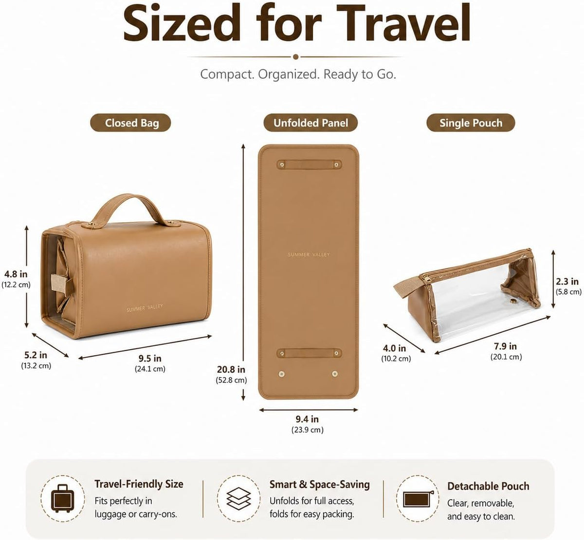 YDR Travel Makeup Bag for Women, 4-in-1 Roll Up Toiletry Bag with 4 Detachable Clear Pouches, PU Leather Makeup Organizer Case with Top Handle for Brushes, Skincare, Cosmetics and Travel