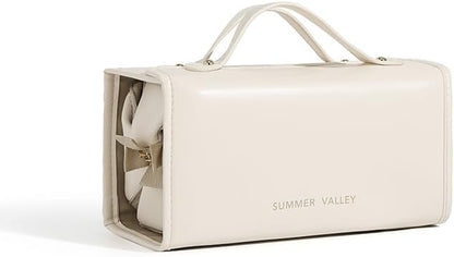 YDR Travel Makeup Bag for Women, 4-in-1 Roll Up Toiletry Bag with 4 Detachable Clear Pouches, PU Leather Makeup Organizer Case with Top Handle for Brushes, Skincare, Cosmetics and Travel