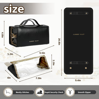 YDR Travel Makeup Bag for Women, 4-in-1 Roll Up Toiletry Bag with 4 Detachable Clear Pouches, PU Leather Makeup Organizer Case with Top Handle for Brushes, Skincare, Cosmetics and Travel