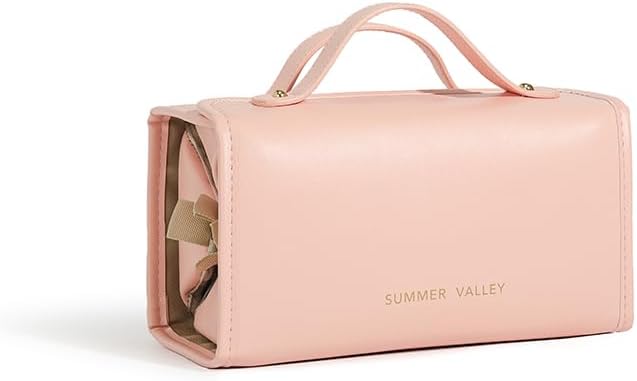 YDR Travel Makeup Bag for Women, 4-in-1 Roll Up Toiletry Bag with 4 Detachable Clear Pouches, PU Leather Makeup Organizer Case with Top Handle for Brushes, Skincare, Cosmetics and Travel