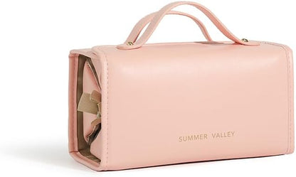 YDR Travel Makeup Bag for Women, 4-in-1 Roll Up Toiletry Bag with 4 Detachable Clear Pouches, PU Leather Makeup Organizer Case with Top Handle for Brushes, Skincare, Cosmetics and Travel