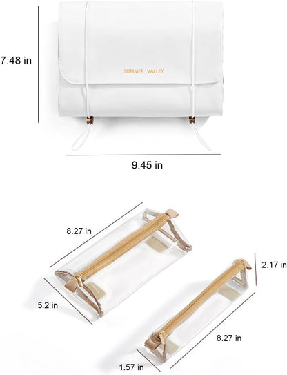 YDR Travel Makeup Bag for Women, 4-in-1 Roll Up Toiletry Bag with 4 Detachable Clear Pouches, PU Leather Makeup Organizer Case with Top Handle for Brushes, Skincare, Cosmetics and Travel