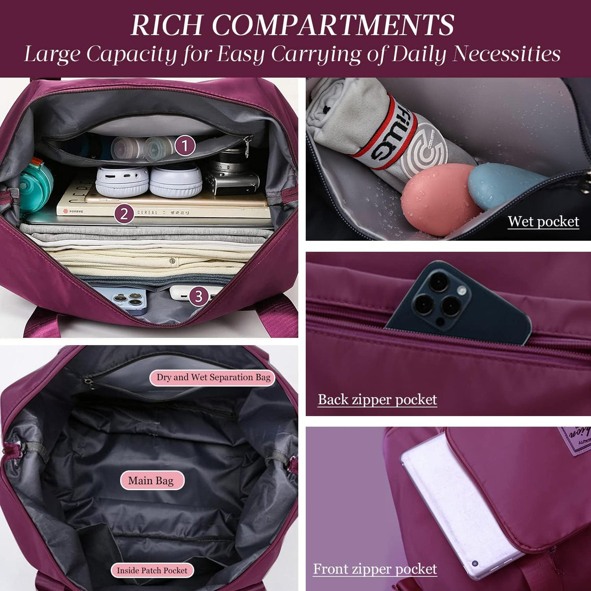 Travel Duffel Tote Bag,Travel Weekender Overnight Bags Women Carry On Bag Totes for Airplanes,Sports Gym Duffle with Trolley Sleeve