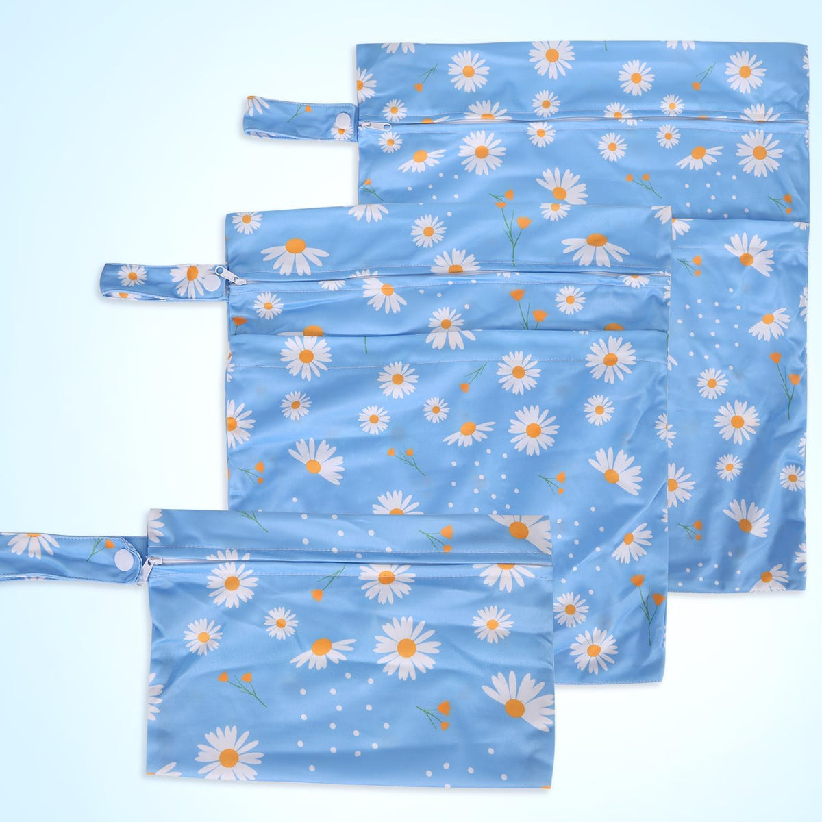 3pcs Cloth Diaper Wet Dry Bags Waterproof Reusable Wet Bag with 2 Zipper Pockets & Handle Washable Laundry Bags for Travel Beach Pool Daycare Yoga Gym Exercise Swimsuits