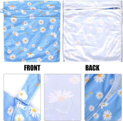 3pcs Cloth Diaper Wet Dry Bags Waterproof Reusable Wet Bag with 2 Zipper Pockets & Handle Washable Laundry Bags for Travel Beach Pool Daycare Yoga Gym Exercise Swimsuits