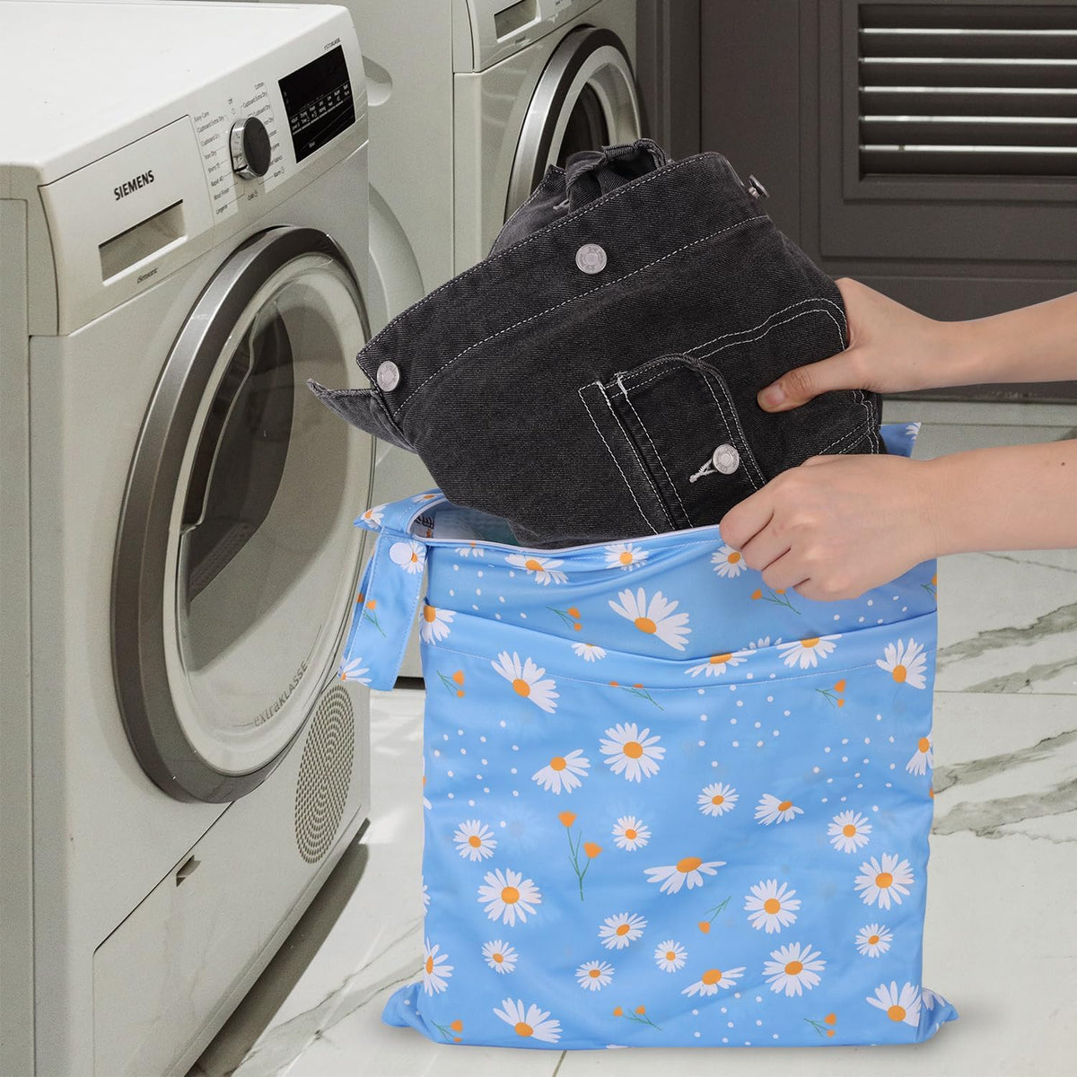 3pcs Cloth Diaper Wet Dry Bags Waterproof Reusable Wet Bag with 2 Zipper Pockets & Handle Washable Laundry Bags for Travel Beach Pool Daycare Yoga Gym Exercise Swimsuits