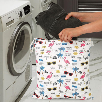 3pcs Cloth Diaper Wet Dry Bags Waterproof Reusable Wet Bag with 2 Zipper Pockets & Handle Washable Laundry Bags for Travel Beach Pool Daycare Yoga Gym Exercise Swimsuits
