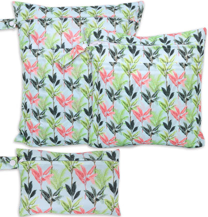 3pcs Cloth Diaper Wet Dry Bags Waterproof Reusable Wet Bag with 2 Zipper Pockets & Handle Washable Laundry Bags for Travel Beach Pool Daycare Yoga Gym Exercise Swimsuits