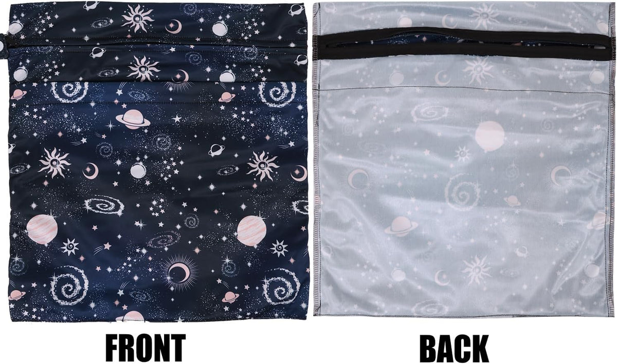3pcs Cloth Diaper Wet Dry Bags Waterproof Reusable Wet Bag with 2 Zipper Pockets & Handle Washable Laundry Bags for Travel Beach Pool Daycare Yoga Gym Exercise Swimsuits