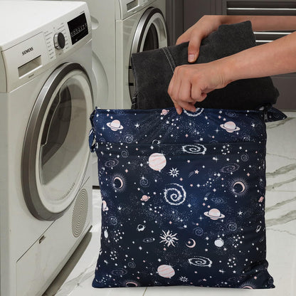 3pcs Cloth Diaper Wet Dry Bags Waterproof Reusable Wet Bag with 2 Zipper Pockets & Handle Washable Laundry Bags for Travel Beach Pool Daycare Yoga Gym Exercise Swimsuits