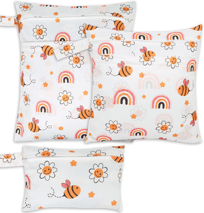 3pcs Cloth Diaper Wet Dry Bags Waterproof Reusable Wet Bag with 2 Zipper Pockets & Handle Washable Laundry Bags for Travel Beach Pool Daycare Yoga Gym Exercise Swimsuits