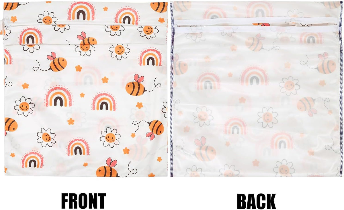 3pcs Cloth Diaper Wet Dry Bags Waterproof Reusable Wet Bag with 2 Zipper Pockets & Handle Washable Laundry Bags for Travel Beach Pool Daycare Yoga Gym Exercise Swimsuits