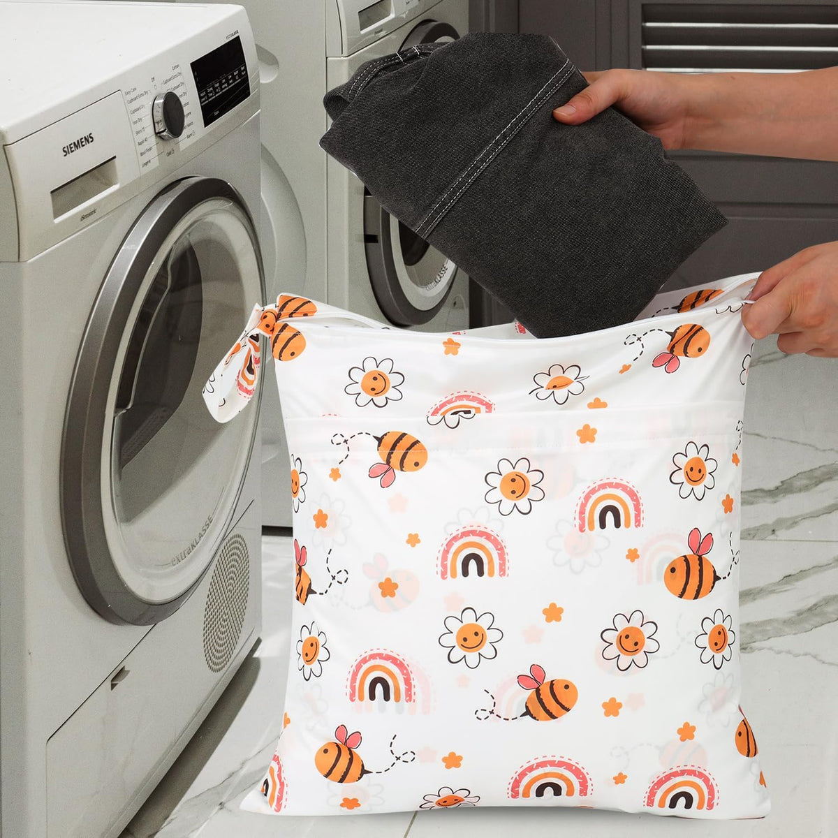 3pcs Cloth Diaper Wet Dry Bags Waterproof Reusable Wet Bag with 2 Zipper Pockets & Handle Washable Laundry Bags for Travel Beach Pool Daycare Yoga Gym Exercise Swimsuits