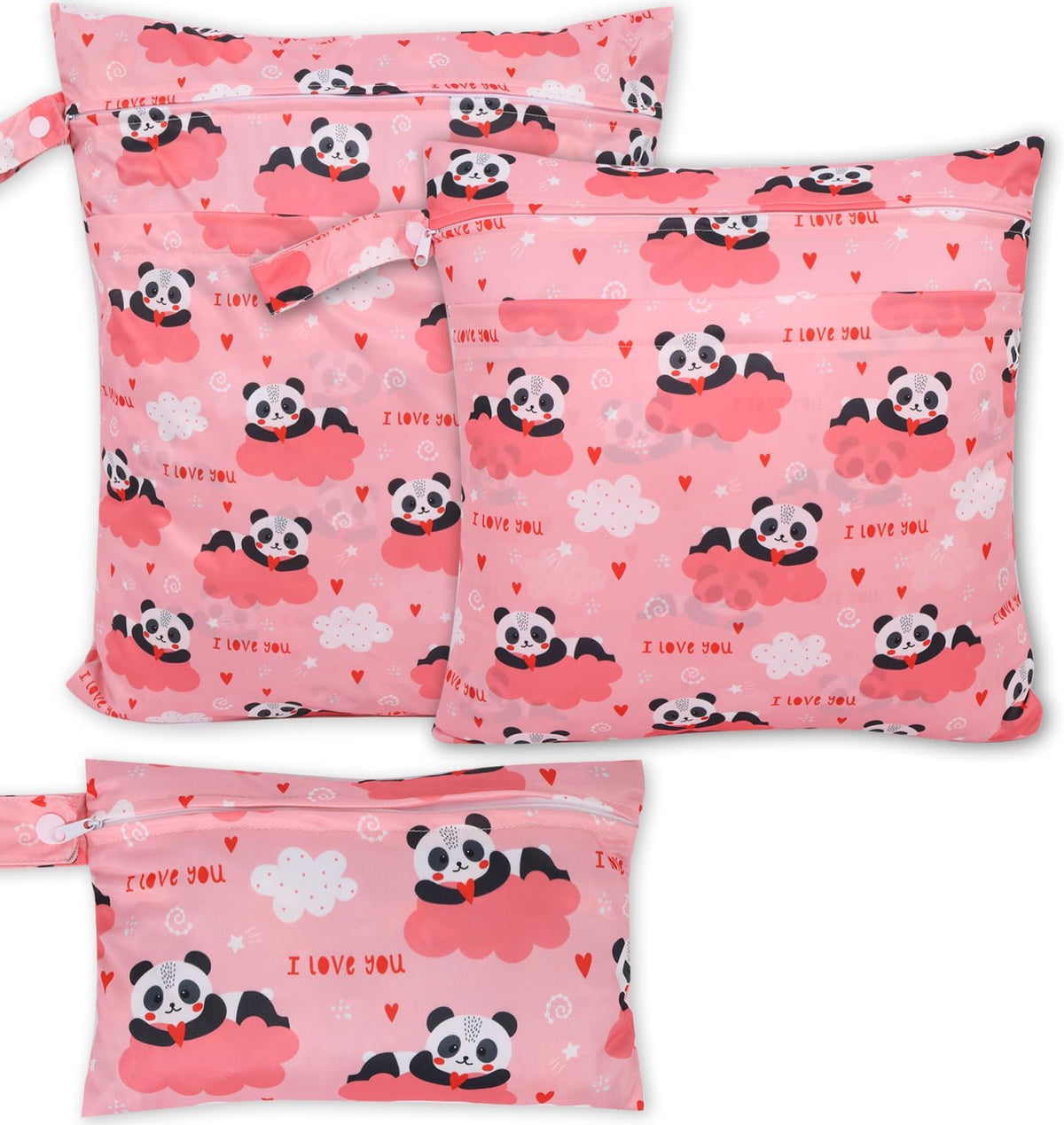 3pcs Cloth Diaper Wet Dry Bags Waterproof Reusable Wet Bag with 2 Zipper Pockets & Handle Washable Laundry Bags for Travel Beach Pool Daycare Yoga Gym Exercise Swimsuits