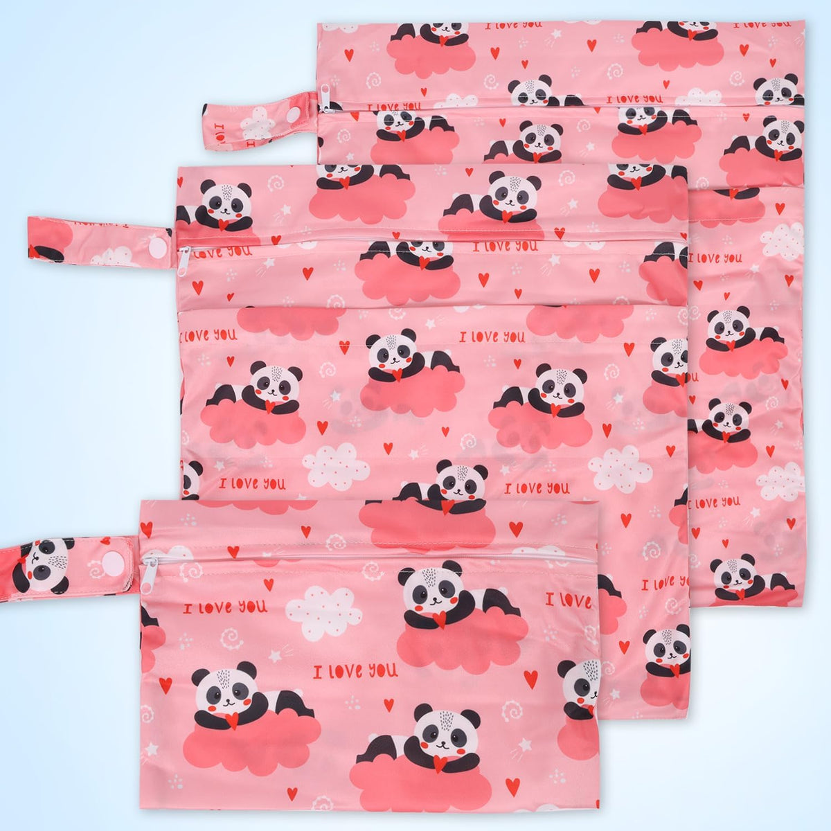 3pcs Cloth Diaper Wet Dry Bags Waterproof Reusable Wet Bag with 2 Zipper Pockets & Handle Washable Laundry Bags for Travel Beach Pool Daycare Yoga Gym Exercise Swimsuits