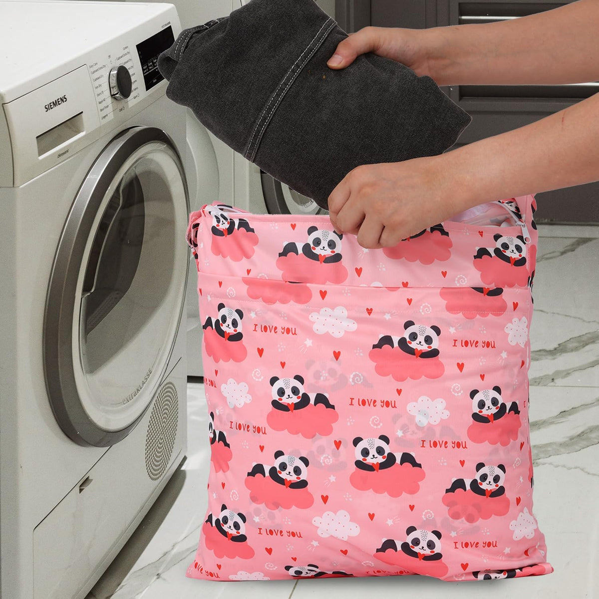 3pcs Cloth Diaper Wet Dry Bags Waterproof Reusable Wet Bag with 2 Zipper Pockets & Handle Washable Laundry Bags for Travel Beach Pool Daycare Yoga Gym Exercise Swimsuits