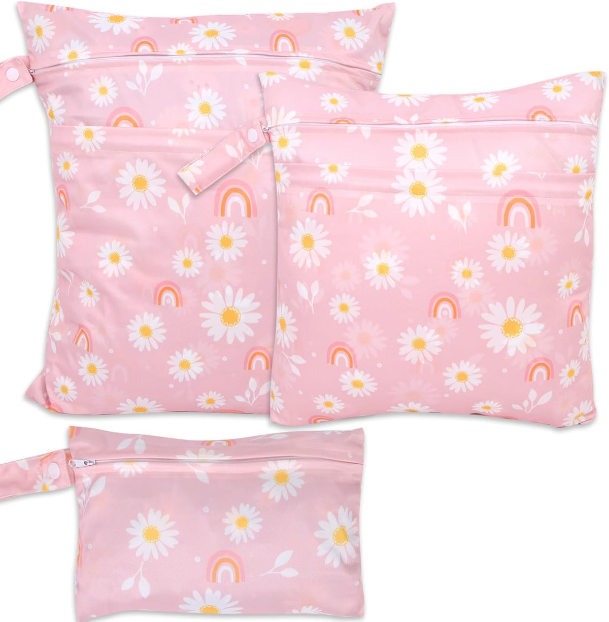 3pcs Cloth Diaper Wet Dry Bags Waterproof Reusable Wet Bag with 2 Zipper Pockets & Handle Washable Laundry Bags for Travel Beach Pool Daycare Yoga Gym Exercise Swimsuits