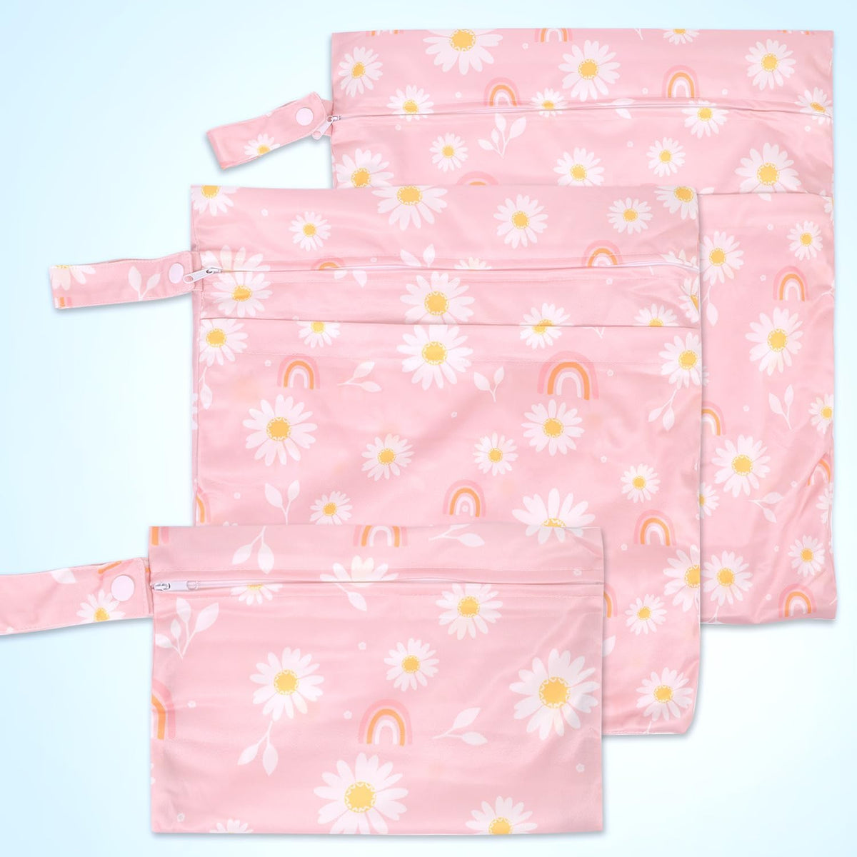 3pcs Cloth Diaper Wet Dry Bags Waterproof Reusable Wet Bag with 2 Zipper Pockets & Handle Washable Laundry Bags for Travel Beach Pool Daycare Yoga Gym Exercise Swimsuits
