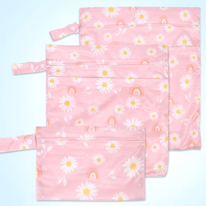 3pcs Cloth Diaper Wet Dry Bags Waterproof Reusable Wet Bag with 2 Zipper Pockets & Handle Washable Laundry Bags for Travel Beach Pool Daycare Yoga Gym Exercise Swimsuits