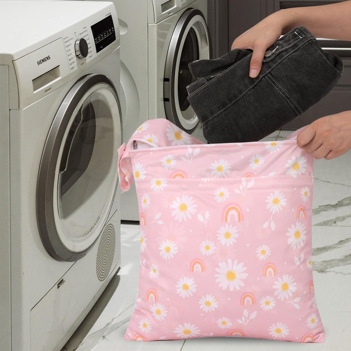 3pcs Cloth Diaper Wet Dry Bags Waterproof Reusable Wet Bag with 2 Zipper Pockets & Handle Washable Laundry Bags for Travel Beach Pool Daycare Yoga Gym Exercise Swimsuits