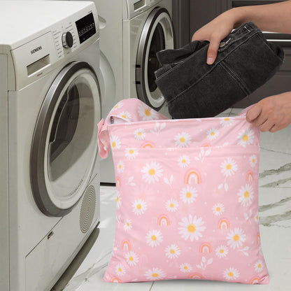 3pcs Cloth Diaper Wet Dry Bags Waterproof Reusable Wet Bag with 2 Zipper Pockets & Handle Washable Laundry Bags for Travel Beach Pool Daycare Yoga Gym Exercise Swimsuits
