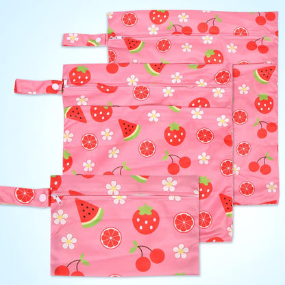 3pcs Cloth Diaper Wet Dry Bags Waterproof Reusable Wet Bag with 2 Zipper Pockets & Handle Washable Laundry Bags for Travel Beach Pool Daycare Yoga Gym Exercise Swimsuits